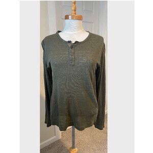 7 For All Mankind Olive Long Sleeve Henley T shirt 100% Linen XS